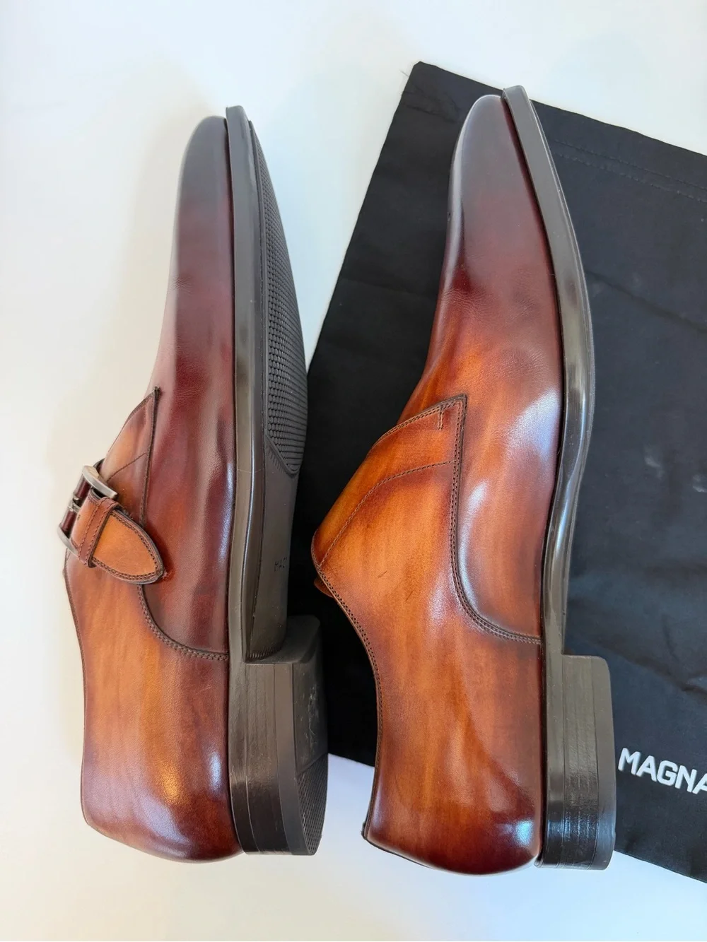 Magnanni Cognac Leather Dress Shoes 12 Hand Antiqued Finish, NIB